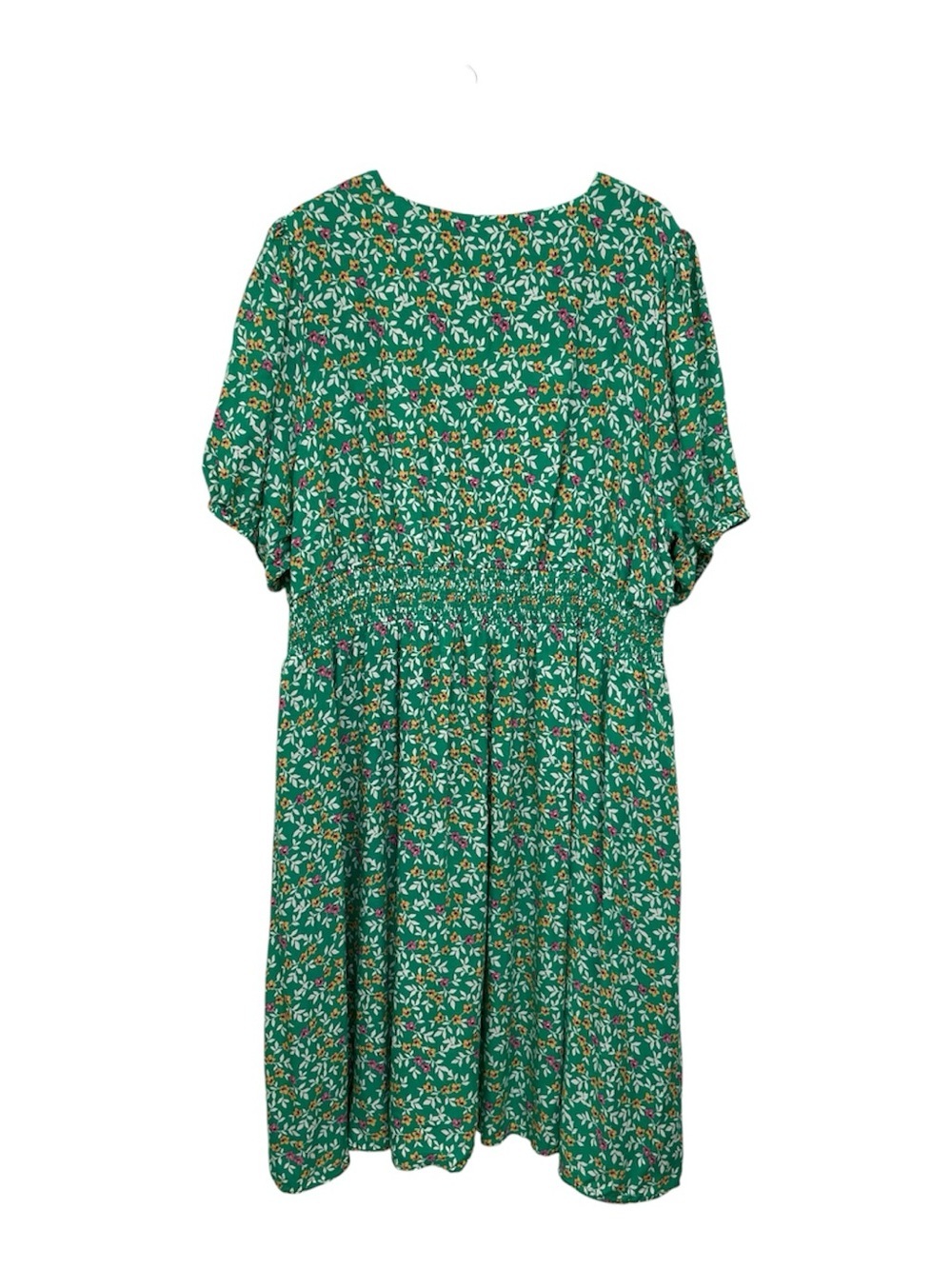 Draper James Green Floral V-Neck Smocked Midi Dress with Puff Sleeves - Size 3X - Picture 3 of 12